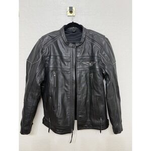 Harley Davidson Men Reflective Skull Wings Logo Black Leather Jacket L Tall